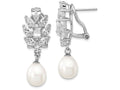 Cheryl M Sterling Silver CZ Cultured Pearl Omega Back Earrings