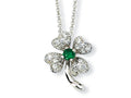 Cheryl M Sterling Silver Childs Simulated Emerald/CZ 4-leaf Clover 15in Necklace