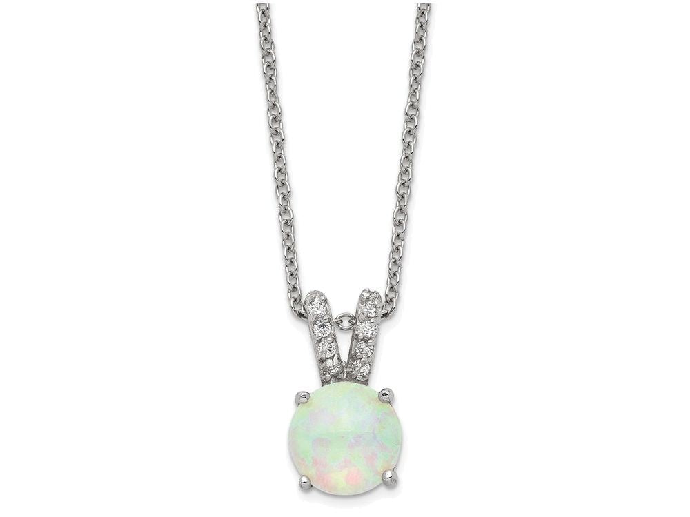 Cheryl M Sterling Silver Synthetic Opal Cabochon and CZ 18in Necklace
