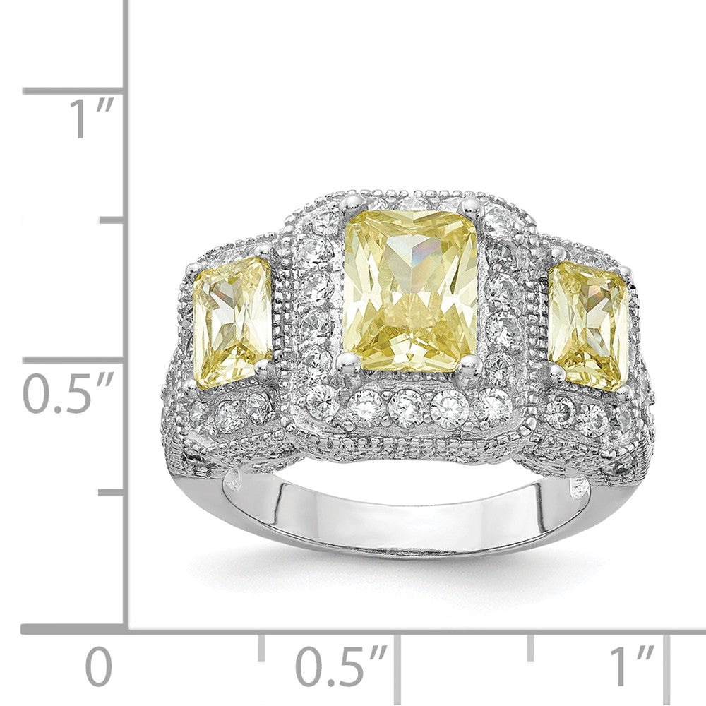 Cheryl M Sterling Silver Canary and White CZ 3-stone Ring