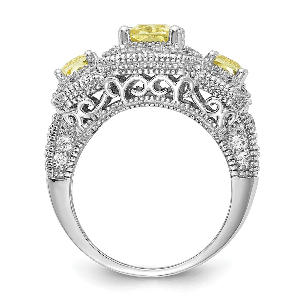 Cheryl M Sterling Silver Canary and White CZ 3-stone Ring