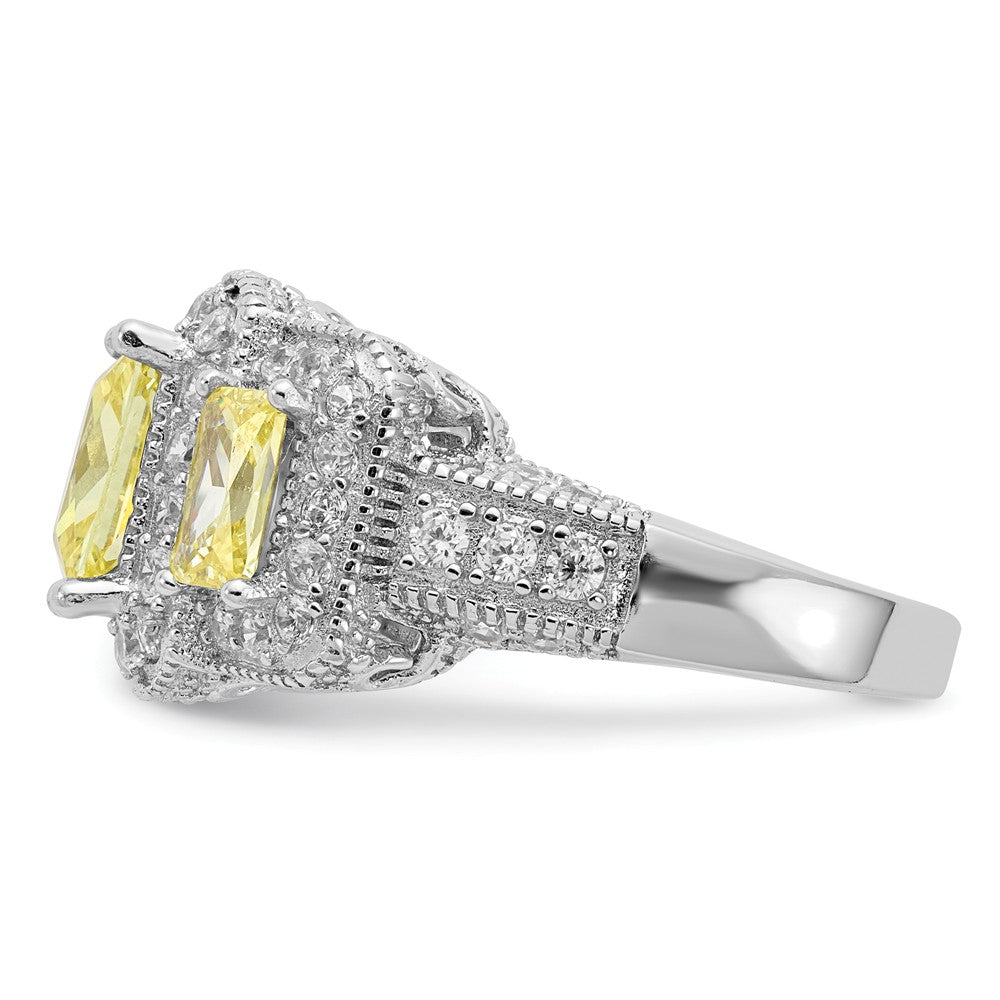 Cheryl M Sterling Silver Canary and White CZ 3-stone Ring