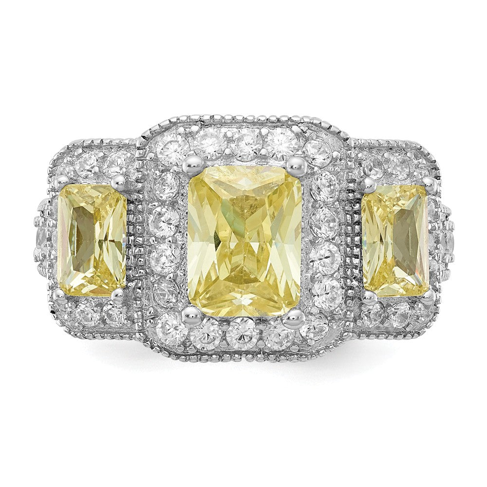 Cheryl M Sterling Silver Canary and White CZ 3-stone Ring