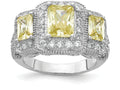 Cheryl M Sterling Silver Canary and White CZ 3-stone Ring