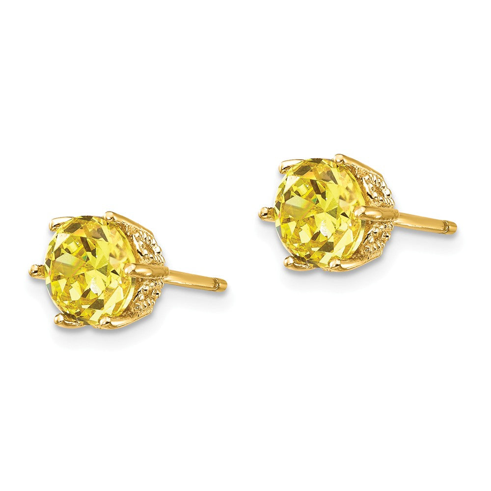 Cheryl M Gold Plated Sterling Silver 6.5mm Yellow CZ Stud Earrings