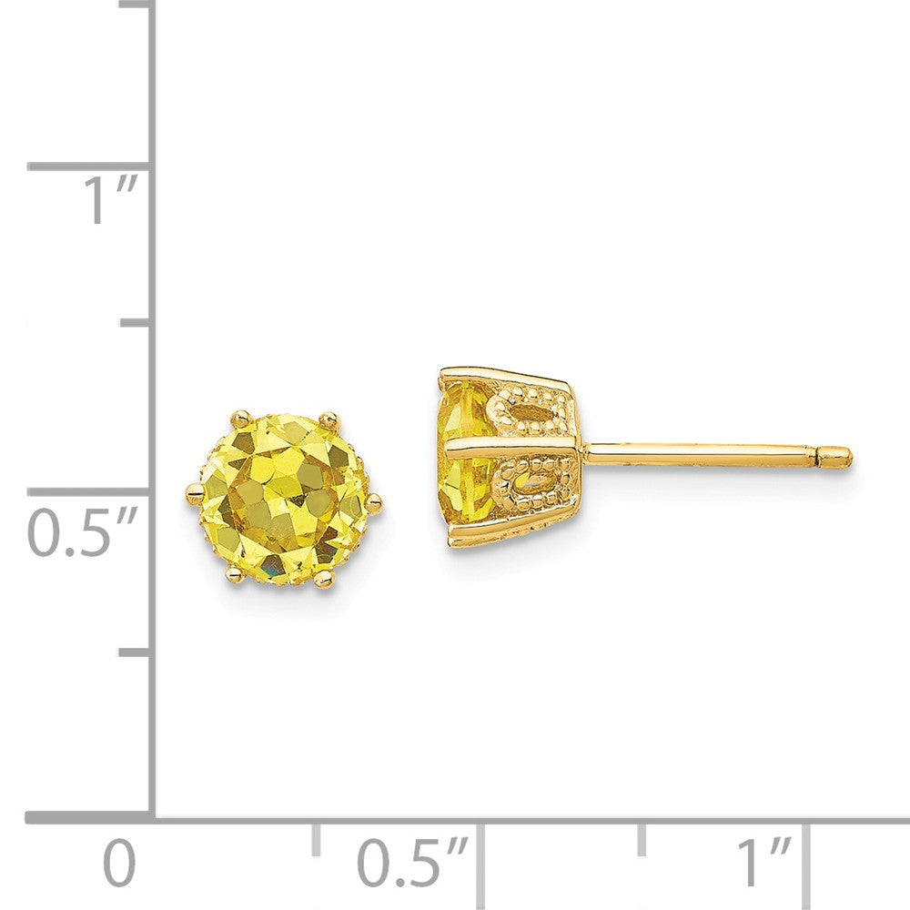 Cheryl M™ Gold Plated Sterling Silver 6.5mm Yellow CZ Stud Earrings