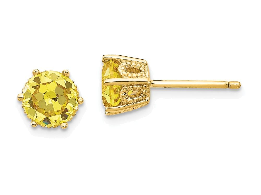 Cheryl M Gold Plated Sterling Silver 6.5mm Yellow CZ Stud Earrings