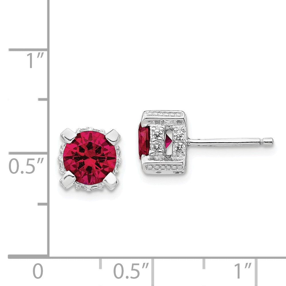 Cheryl M Sterling Silver 6.5mm Synthetic Ruby and CZ Stud Earrings