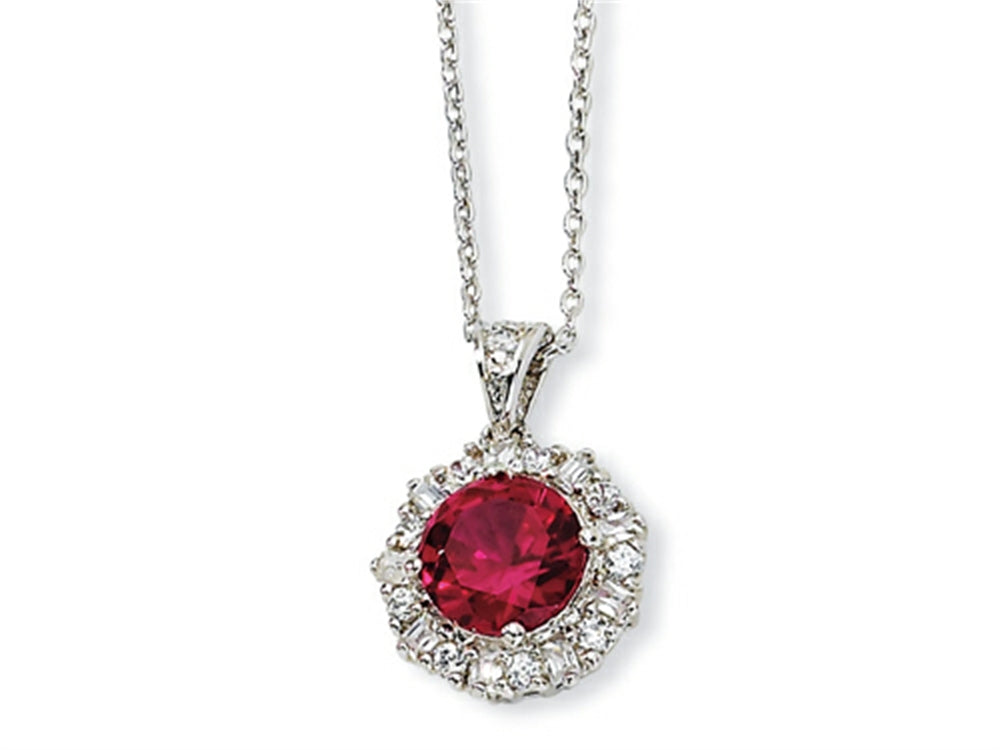 Cheryl M Sterling Silver Synthetic Ruby and CZ 18in Necklace