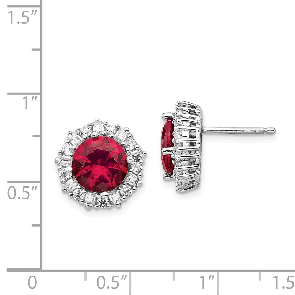 Cheryl M Sterling Silver Synthetic Ruby and CZ Post Earrings