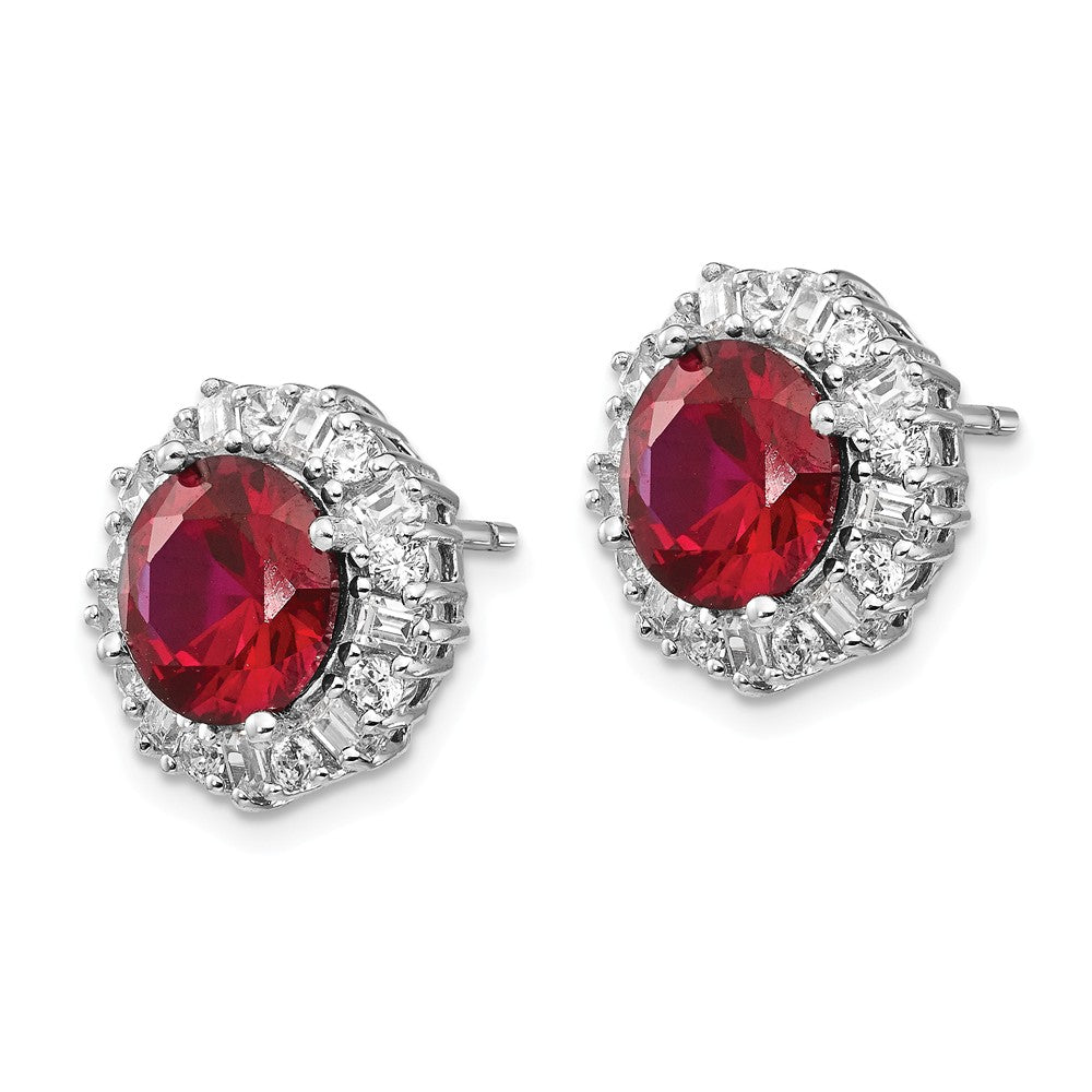 Cheryl M Sterling Silver Synthetic Ruby and CZ Post Earrings