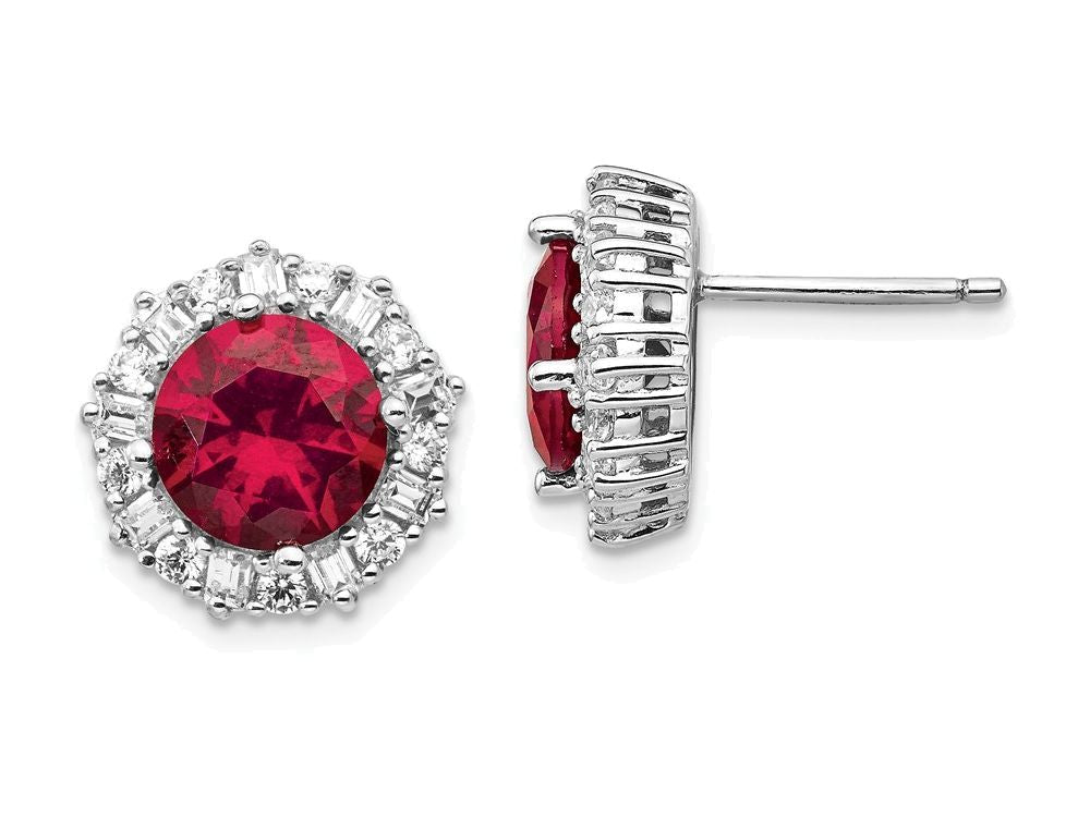 Cheryl M Sterling Silver Synthetic Ruby and CZ Post Earrings