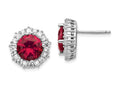 Cheryl M Sterling Silver Synthetic Ruby and CZ Post Earrings