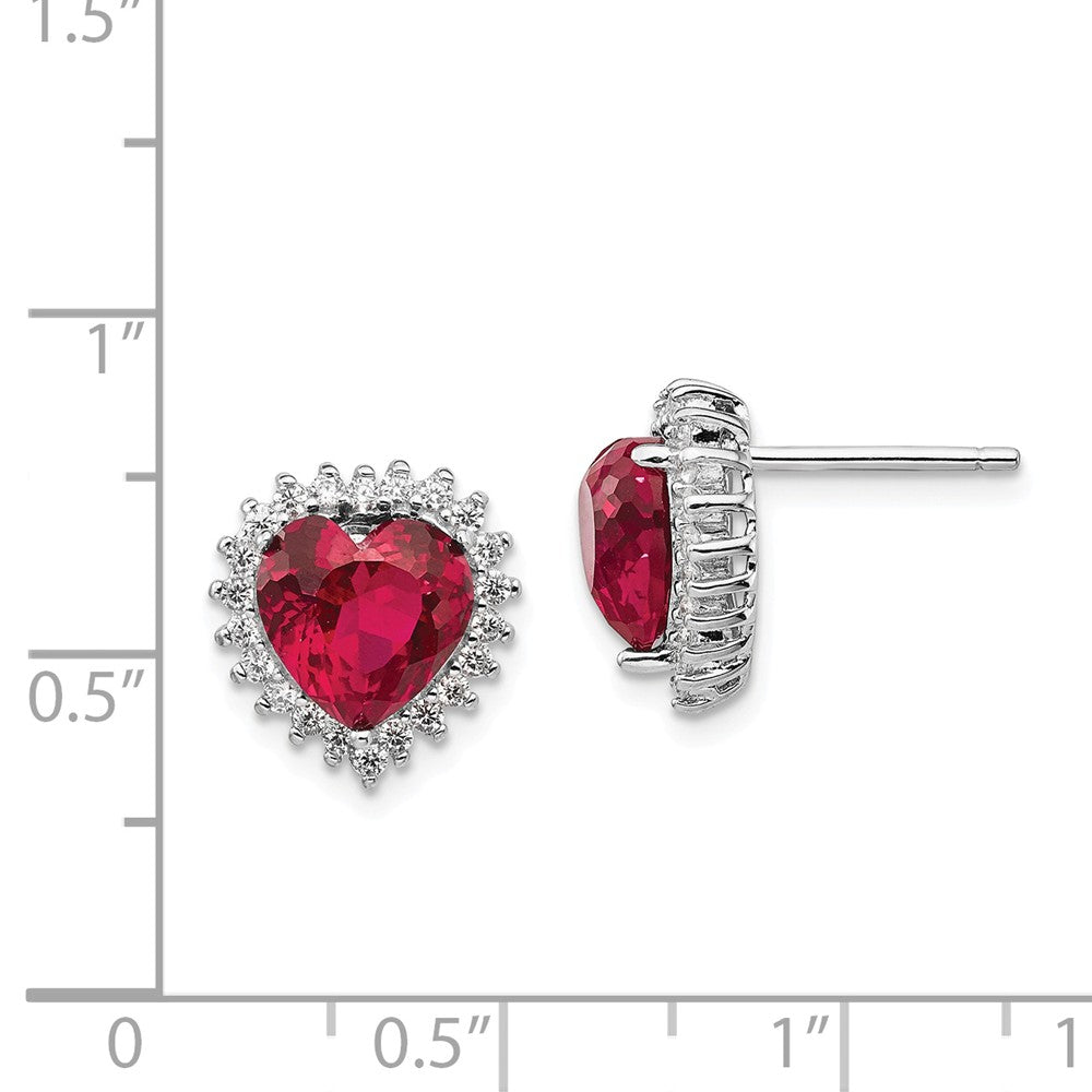 Cheryl M Sterling Silver Heart 100-facet Synthetic Ruby/CZ Post Earrings