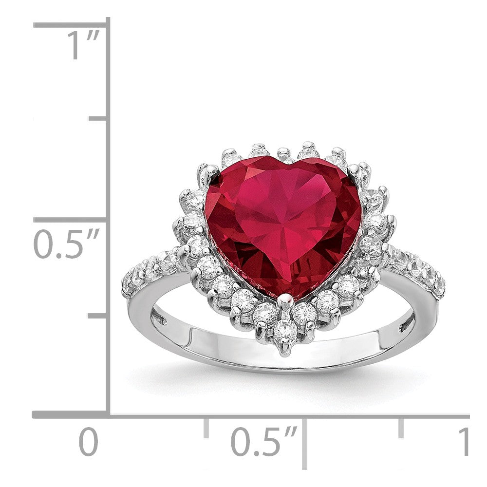 Cheryl M Sterling Silver 100-facet Synthetic Ruby and CZ Heart Ring