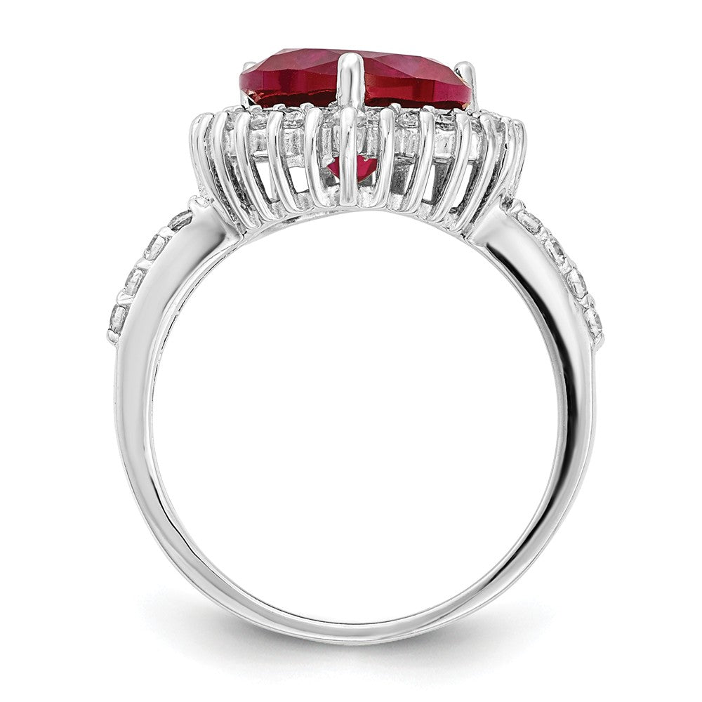 Cheryl M Sterling Silver 100-facet Synthetic Ruby and CZ Heart Ring