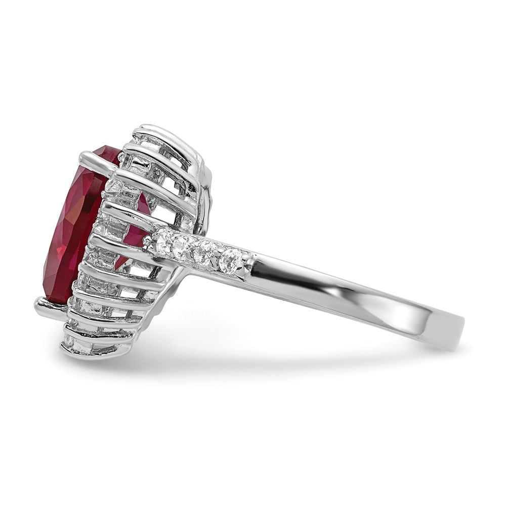 Cheryl M Sterling Silver 100-facet Synthetic Ruby and CZ Heart Ring