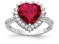 Cheryl M Sterling Silver 100-facet Synthetic Ruby and CZ Heart Ring
