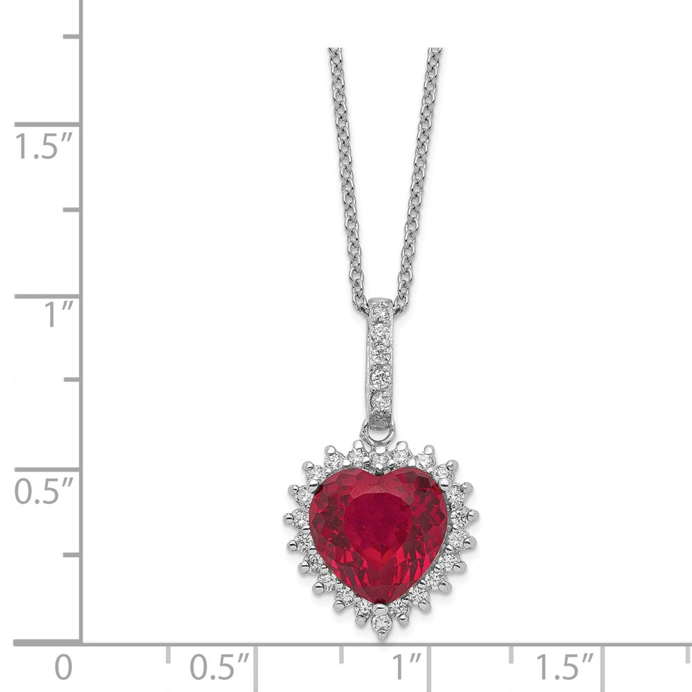 Cheryl M Sterling Silver Heart 100-facet Synthetic Ruby/CZ 18in Necklace