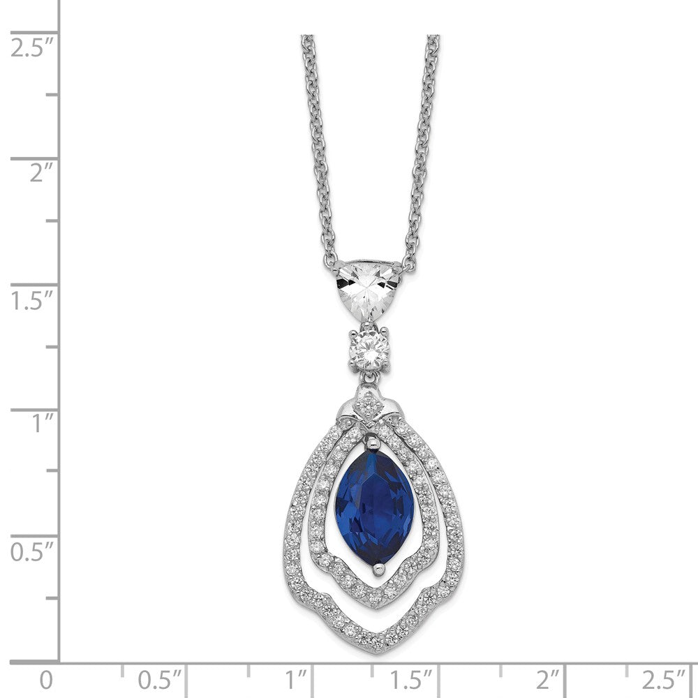 Cheryl M Sterling Silver Marquise Synthetic Sapphire and CZ 18in Necklace