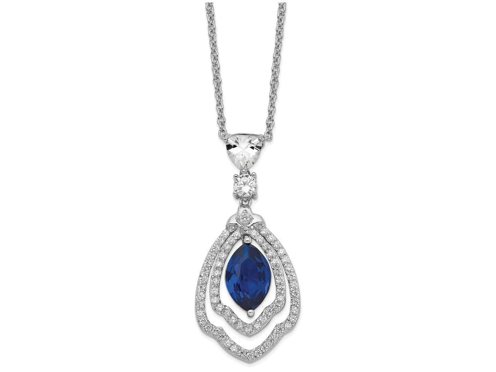 Cheryl M Sterling Silver Marquise Synthetic Sapphire and CZ 18in Necklace