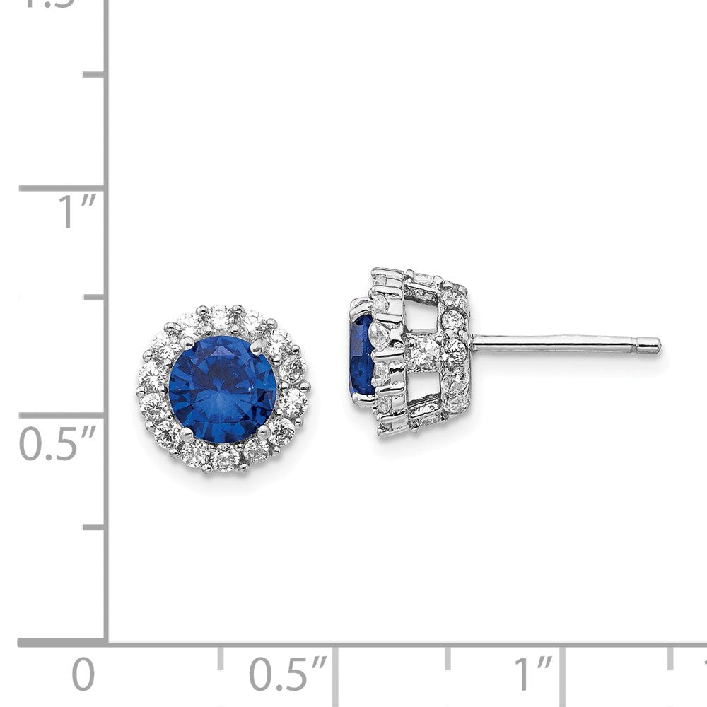 Cheryl M Sterling Silver Synthetic Sapphire and CZ Round Post Earrings