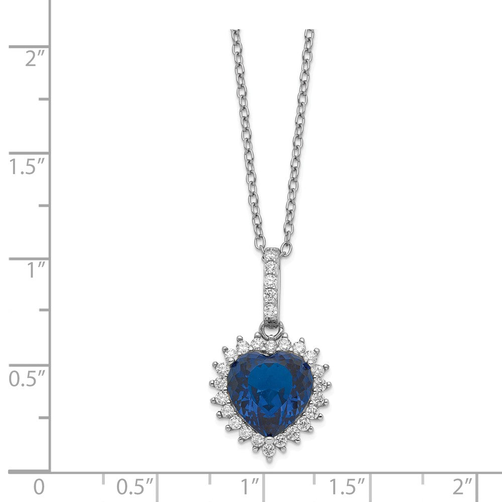 Cheryl M Sterling Silver Heart Synthetic Sapphire/CZ 18in Necklace
