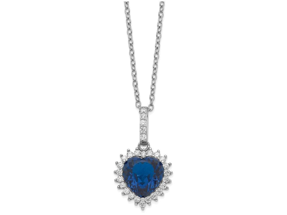 Cheryl M Sterling Silver Heart Synthetic Sapphire/CZ 18in Necklace