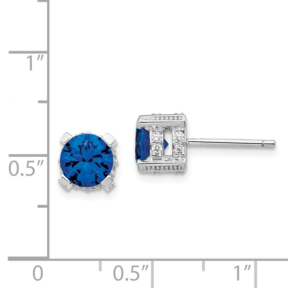 Cheryl M Sterling Silver 6.5mm Synthetic Sapphire and CZ Stud Earrings