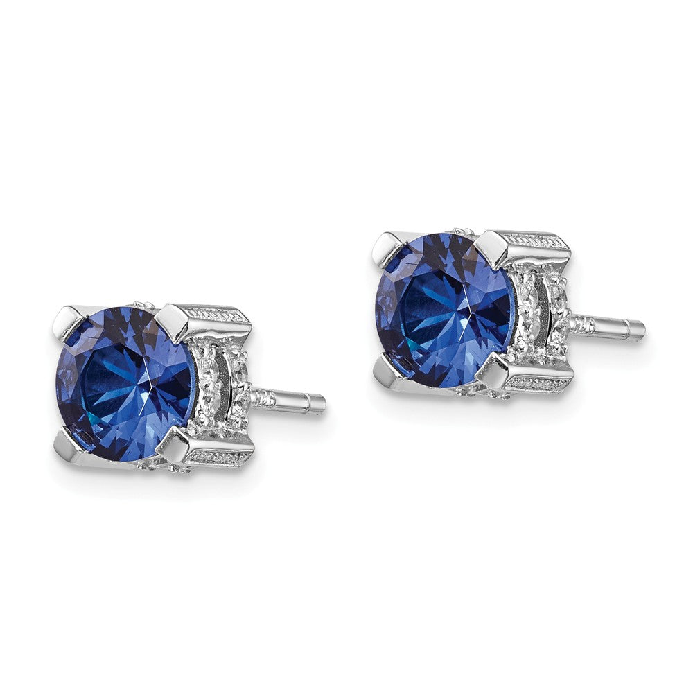 Cheryl M™ Sterling Silver 6.5mm Synthetic Sapphire and CZ Stud Earrings