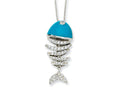 Cheryl M Sterling Silver Simulated Turquoise Enameled CZ Fish 18in Necklace