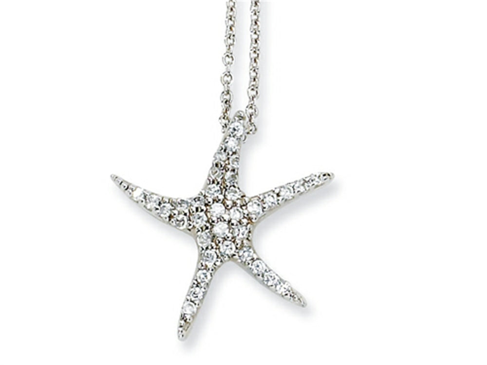 Cheryl M Sterling Silver CZ Starfish 18in Necklace