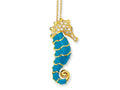 Cheryl M Gold Plated Sterling Silver Enameled CZ Seahorse 18in Necklace