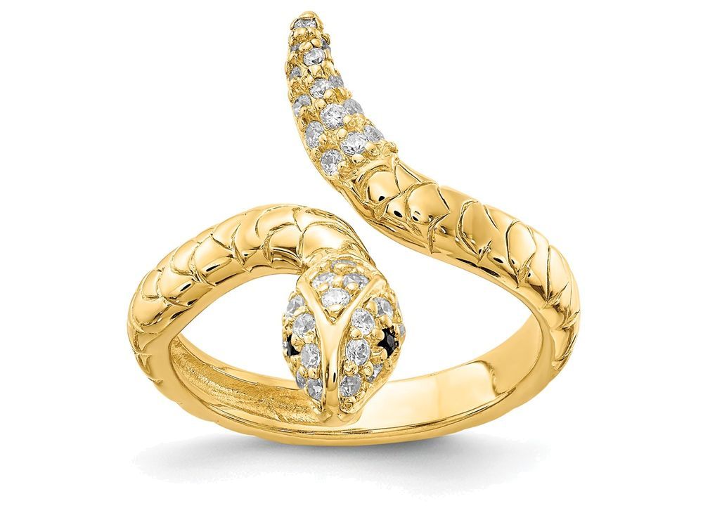 Cheryl M Gold Plated Sterling Silver CZ Snake Ring