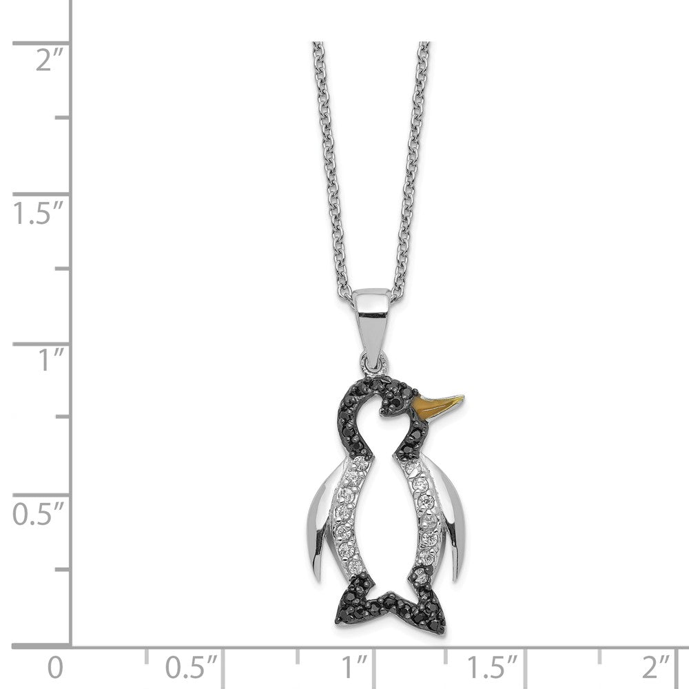 Cheryl M Sterling Silver Enameled CZ Penguin 18in Necklace