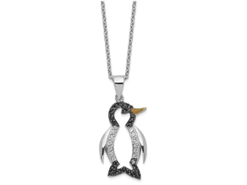 Cheryl M Sterling Silver Enameled CZ Penguin 18in Necklace