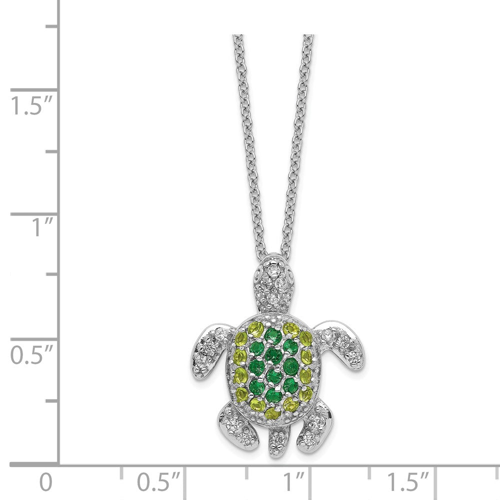 Cheryl M Sterling Silver Simulated Peridot/Simulated Emerald/CZ Turtle 18in Necklace