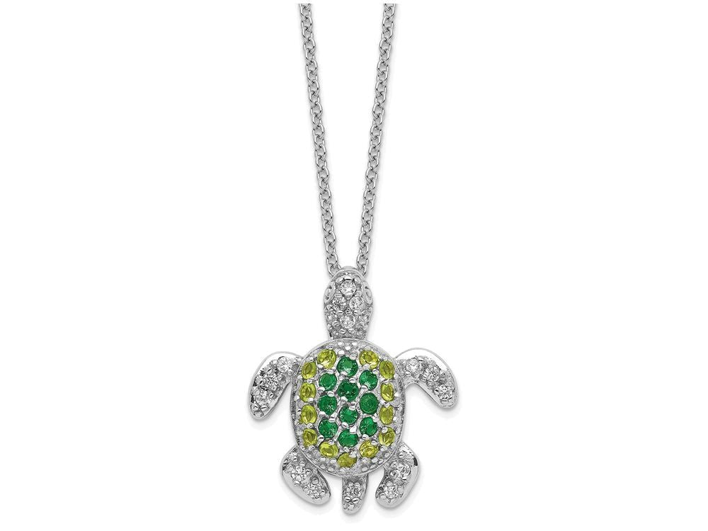 Cheryl M Sterling Silver Simulated Peridot/Simulated Emerald/CZ Turtle 18in Necklace