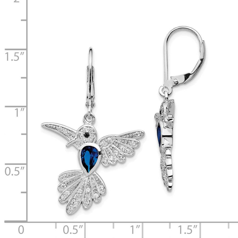 Cheryl M Sterling Silver Synthetic Sapphire Hummingbird Leverback Earrings