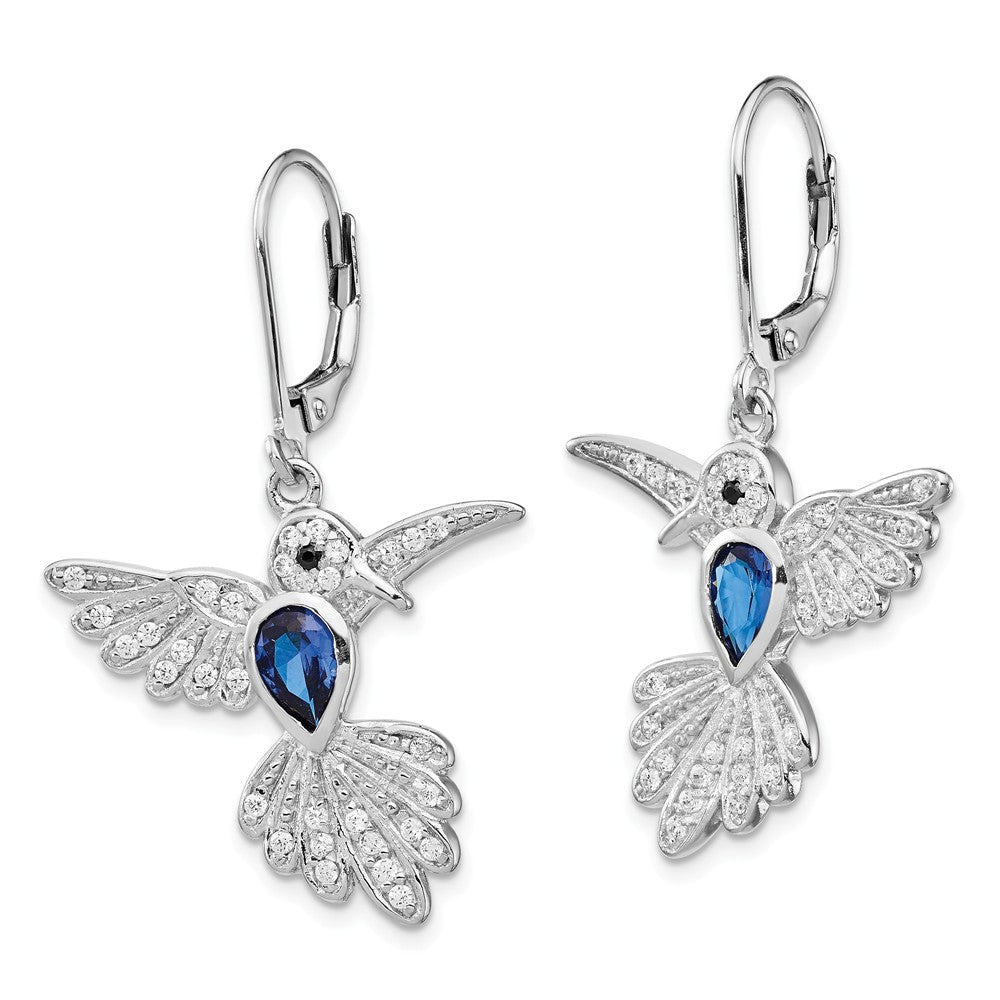 Cheryl M Sterling Silver Synthetic Sapphire Hummingbird Leverback Earrings