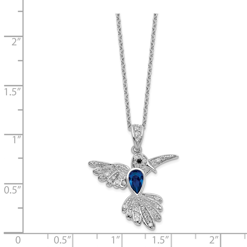 Cheryl M Sterling Silver CZ and Synthetic Sapphire Hummingbird 18in Necklace