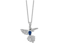 Cheryl M Sterling Silver CZ and Synthetic Sapphire Hummingbird 18in Necklace
