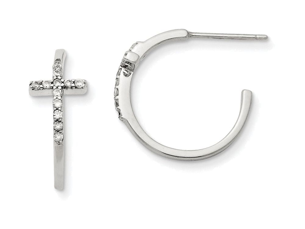 FJC Finejewelers Sterling Silver With CZ Cross Hoop Earrings