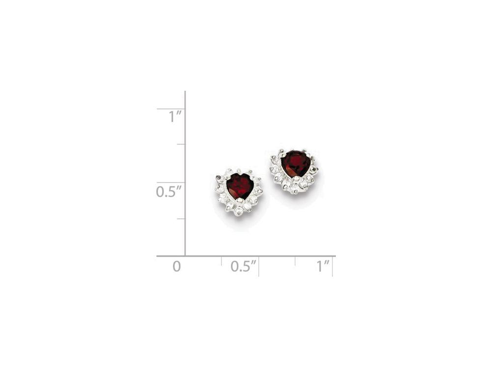 FJC Finejewelers Sterling Silver Garnet and Cubic Zirconia Heart Earrings