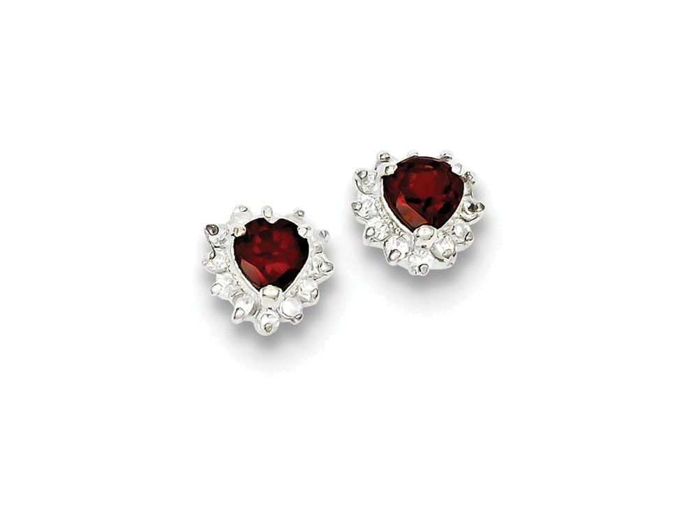 FJC Finejewelers Sterling Silver Garnet and Cubic Zirconia Heart Earrings