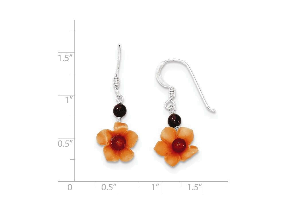 FJC Finejewelers Sterling Silver Garnet Bead and Carnelian Dangle Flower Earrings