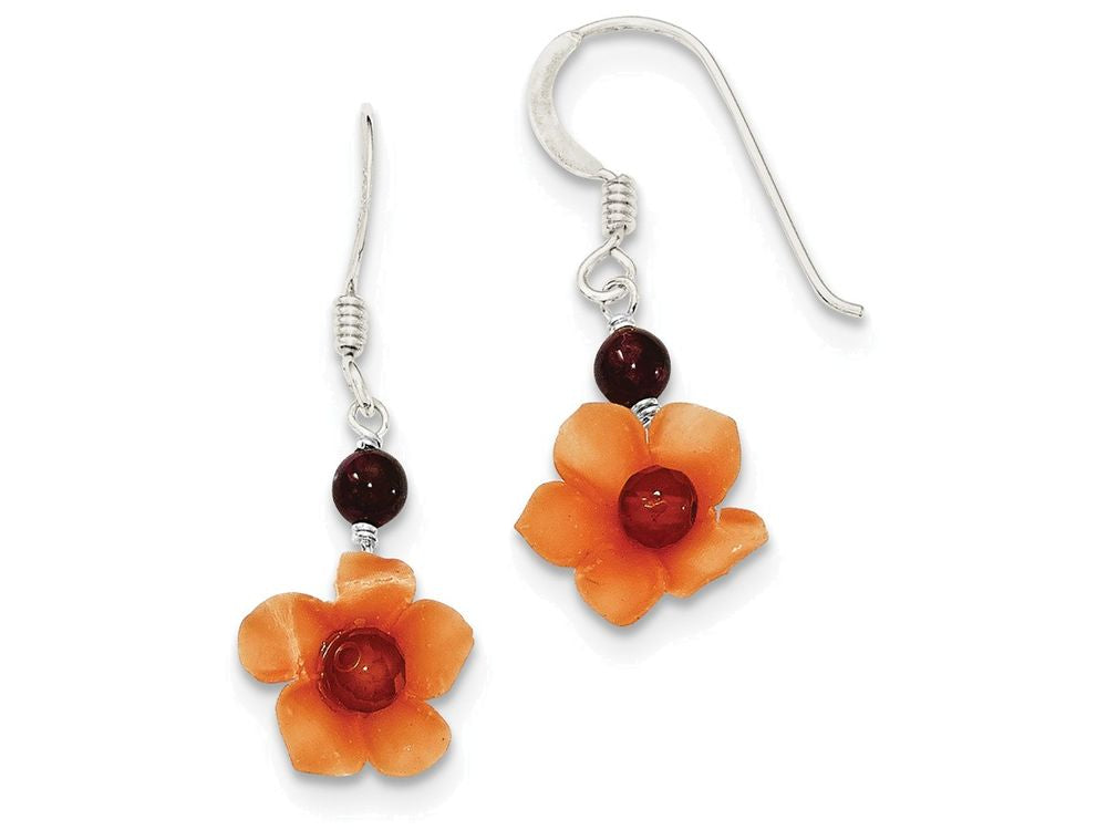 FJC Finejewelers Sterling Silver Garnet Bead and Carnelian Dangle Flower Earrings