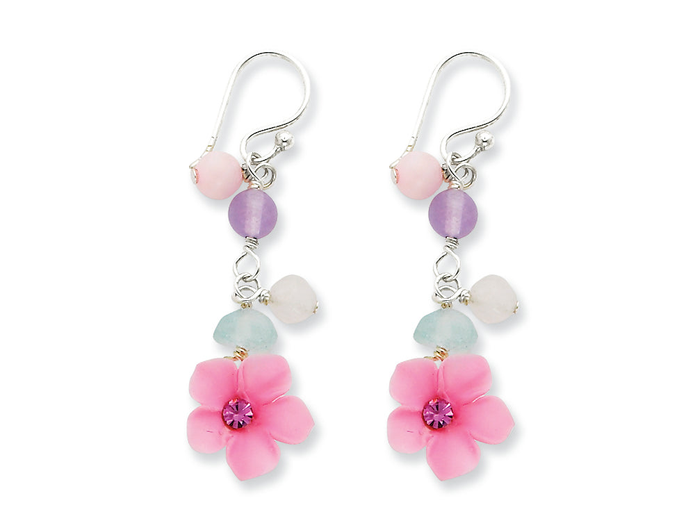 FJC Finejewelers Sterling Silver Amethyst/agate/blue Topaz Flower Earrings
