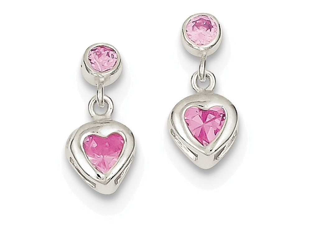 FJC Finejewelers Sterling Silver Pink Heart Cubic Zirconia Earrings