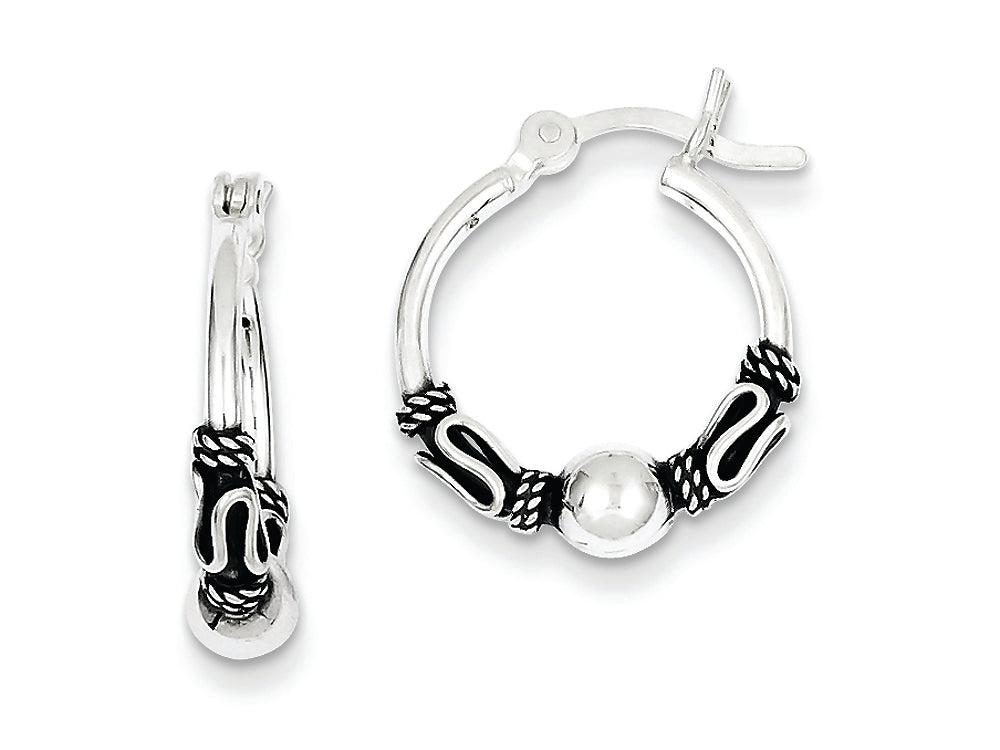 FJC Finejewelers Sterling Silver Antiqued Fancy Beaded Hoop Earrings